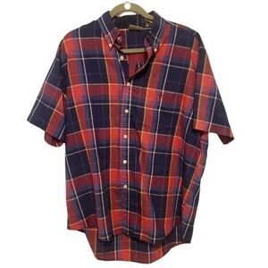 Corner Stone Mens Sz L Blue Red Plaid Short Sleeve Button Down Shirt